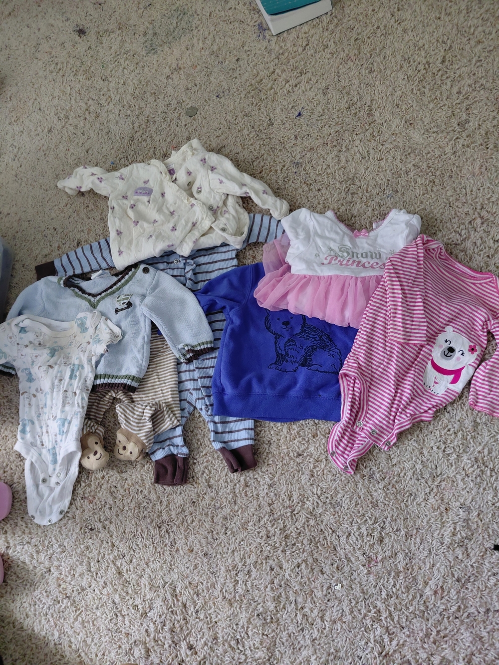 6-9 Month Baby Girls Mixed Outfit Lot - Pink, White, Blue, Purple, Tan